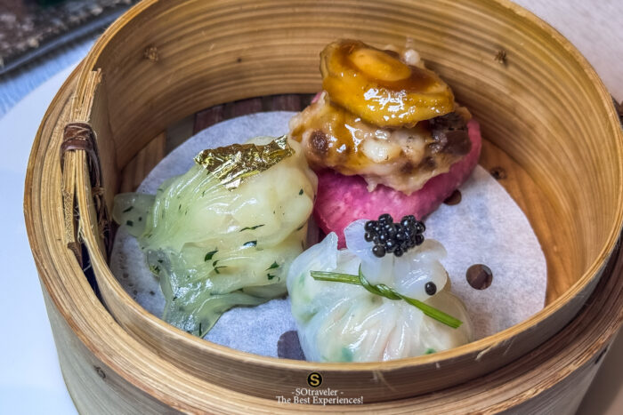 Abalone, Pork and Shrimp Siu Mai / Steamed Dumpling with Scallop, Shrimp, Pork and Spinach / Steamed Dumpling with Dried Scallop, Fresh Shrimp, Pork and Pea Sprouts