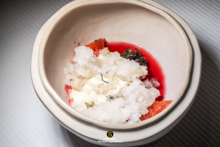 Les Frères Marchand cheese course with flower garden presentation