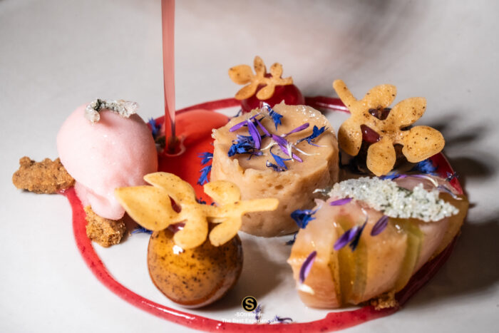 Elegant fine dining presentation Le Grand Bouquet Michelin Star Bangkok