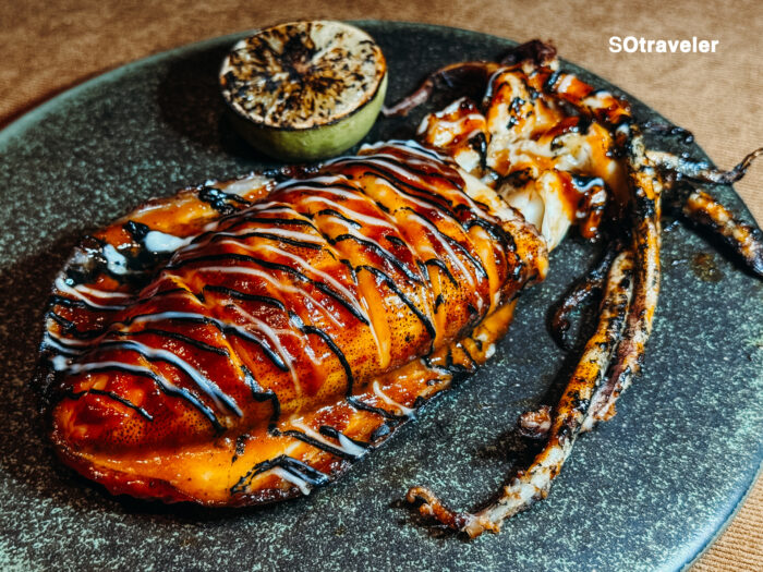 Grilled Squid with sweet and sour peanut Sauce