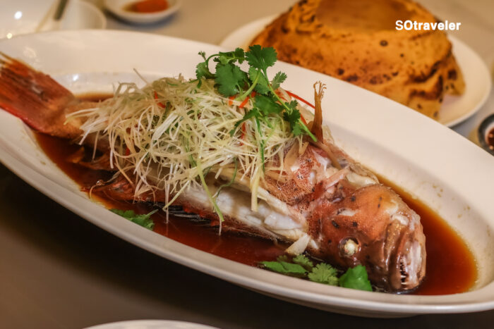 ปลาเก๋าแดงนึ่งซีอิ๊ว