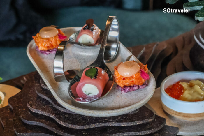 Tom Yum Goong Textures & Crab & Lychee Cannelloni