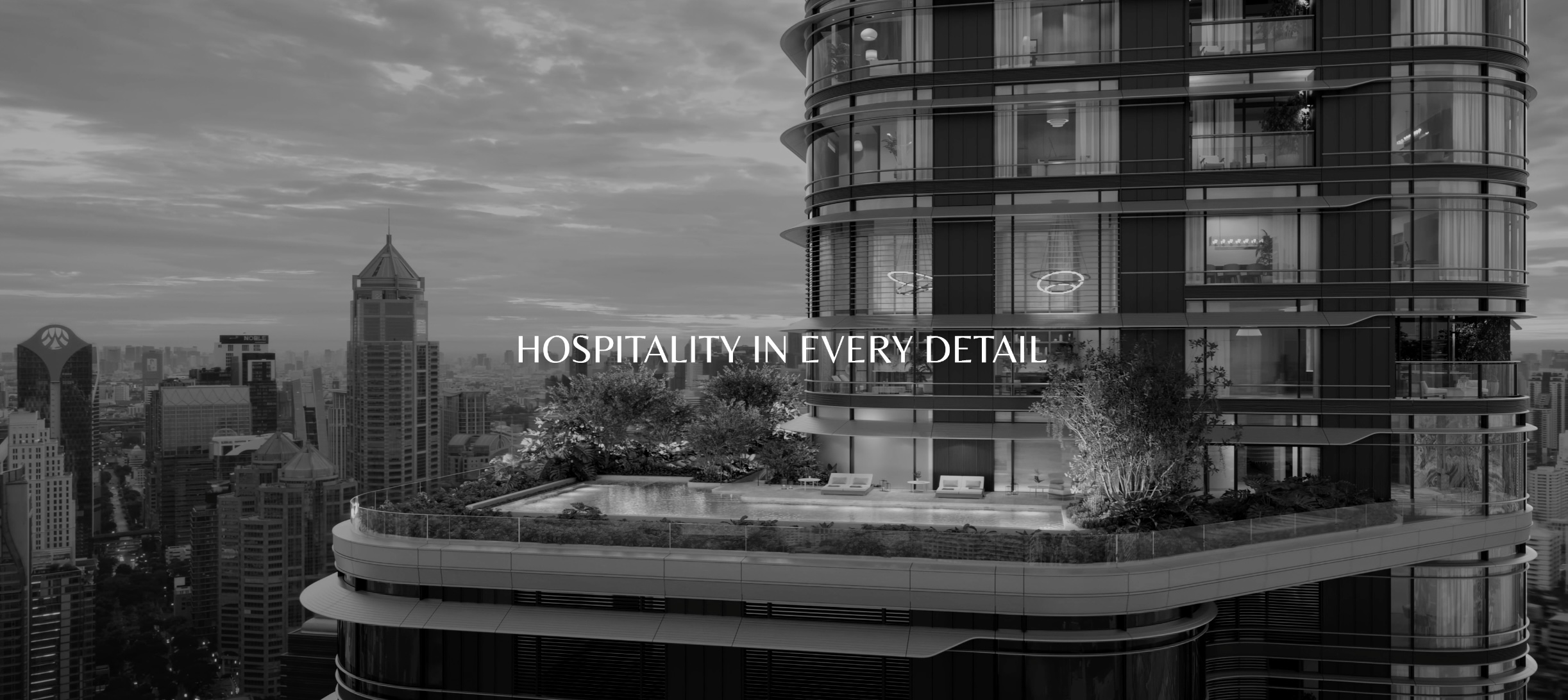 วิวสถาปัตยกรรมโครงการ Upper House Residences Bangkok บนถนนวิทยุ ออกแบบโดย Foster + Partners