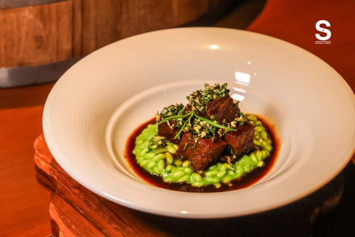 Braised Beef Cheek with Green Herb Risotto