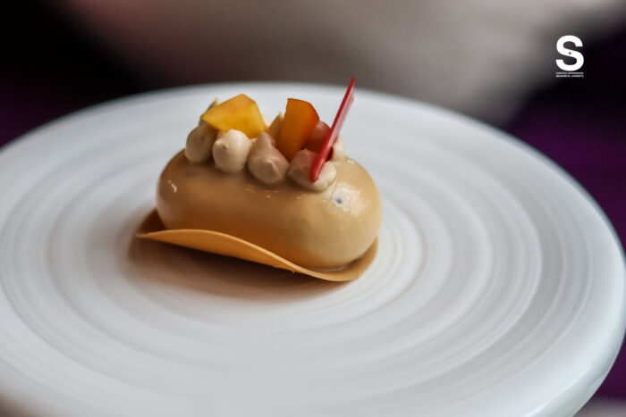 Caramel Entremet, White Peach Marmalade