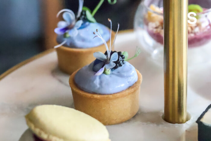 Butterfly Pea Cheese Mousse and Caviar Tartlet