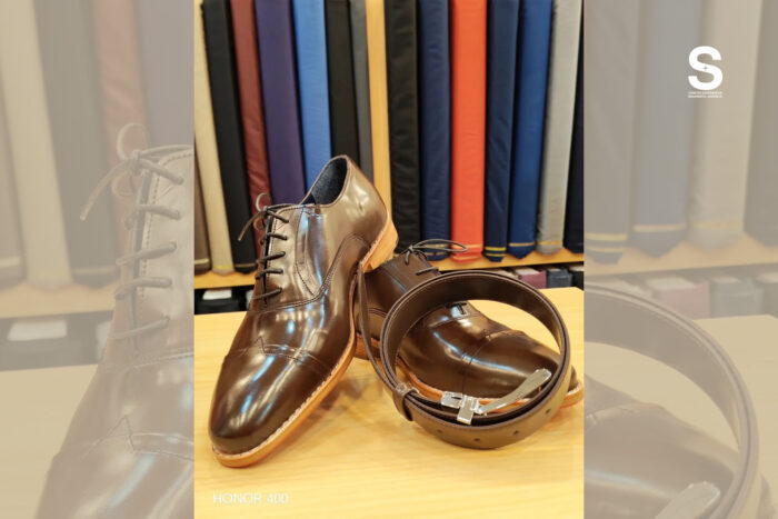 Handmade leather dress shoes and leather belt accessories available at Velour Waza Sukhumvit