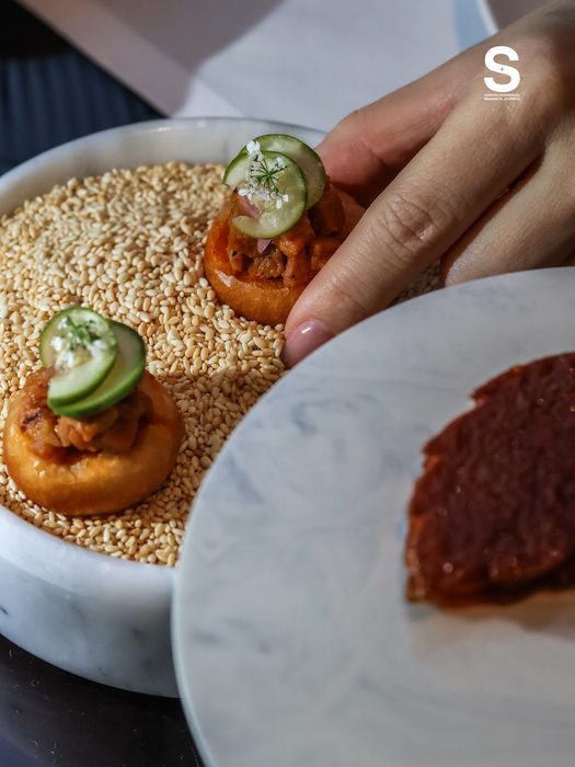 Grilled Pork or Beef Satay on Mini Fried Bao