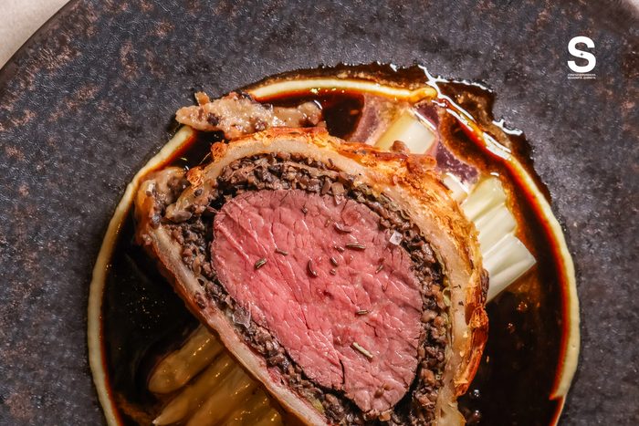 Wagyu Tenderloin Wellington, Truffle Spiked Red Wine Jus